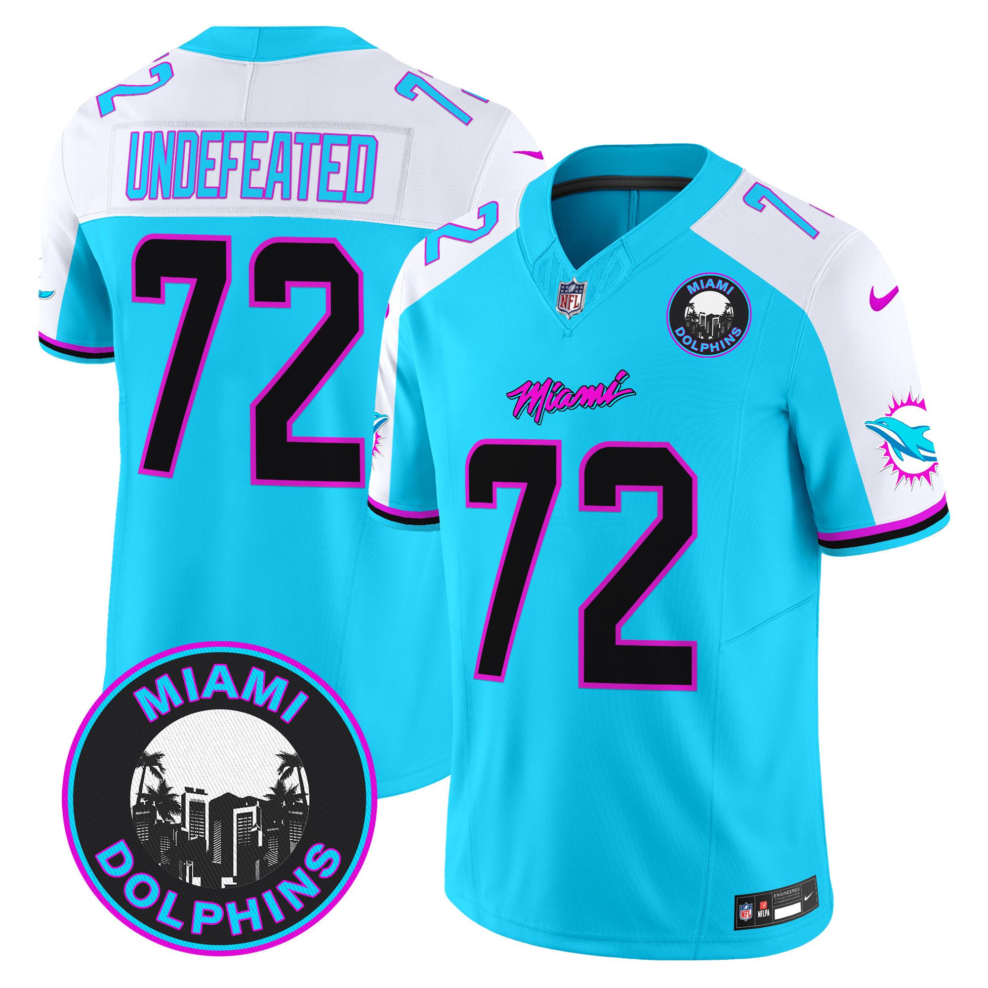 Men Miami Dolphins 72 Undefeated Light Blue 2024 Nike Vapor Limited NFL Jersey